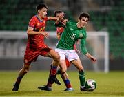 9 September 2025; Jad Hakiki of Republic of Ireland in action against Alex Cornella of Andorra during the UEFA European U21 Championship qualifying match between Republic of Ireland and Andorra at Tallaght Stadium in Dublin. Photo by Ramsey Cardy/Sportsfile