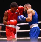 9 September 2025; Alejandro Claro Fiz of Cuba, left, in action against Istvan Szaka of Hungary during their Men's 50kg Round of 16 bout during the World Boxing Championships 2025 at M&S Bank Arena in Liverpool, England. Photo by Ben McShane/Sportsfile