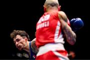 9 September 2025; Lasha Guruli of Georgia, right, in action against Dean Clancy of Ireland during their Men's 65kg Round of 16 bout during the World Boxing Championships 2025 at M&S Bank Arena in Liverpool, England. Photo by Ben McShane/Sportsfile