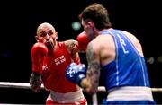 9 September 2025; Lasha Guruli of Georgia, left, in action against Dean Clancy of Ireland during their Men's 65kg Round of 16 bout during the World Boxing Championships 2025 at M&S Bank Arena in Liverpool, England. Photo by Ben McShane/Sportsfile