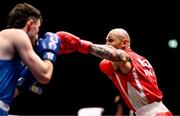 9 September 2025; Lasha Guruli of Georgia, right, in action against Dean Clancy of Ireland during their Men's 65kg Round of 16 bout during the World Boxing Championships 2025 at M&S Bank Arena in Liverpool, England. Photo by Ben McShane/Sportsfile