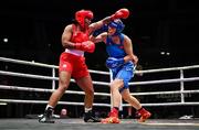 10 September 2025; Viviane Dos Santos Pereira of Brazil, left, in action against Lina Wang of China during their Women's 75kg quarterfinal bout during the World Boxing Championships 2025 at M&S Bank Arena in Liverpool, England. Photo by Ben McShane/Sportsfile