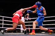 10 September 2025; Viviane Dos Santos Pereira of Brazil, left, in action against Lina Wang of China during their Women's 75kg quarterfinal bout during the World Boxing Championships 2025 at M&S Bank Arena in Liverpool, England. Photo by Ben McShane/Sportsfile