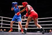 10 September 2025; Viviane Dos Santos Pereira of Brazil, right, in action against Lina Wang of China during their Women's 75kg quarterfinal bout during the World Boxing Championships 2025 at M&S Bank Arena in Liverpool, England. Photo by Ben McShane/Sportsfile