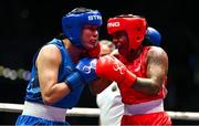 10 September 2025; Viviane Dos Santos Pereira of Brazil, right, in action against Lina Wang of China during their Women's 75kg quarterfinal bout of China during the World Boxing Championships 2025 at M&S Bank Arena in Liverpool, England. Photo by Ben McShane/Sportsfile