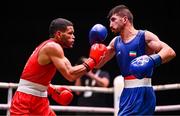 10 September 2025; Erislandy Alvarez Borges of Cuba, left, in action against Ali Habibnezhad of Iran during their Men's 65kg quarterfinal bout during the World Boxing Championships 2025 at M&S Bank Arena in Liverpool, England. Photo by Ben McShane/Sportsfile