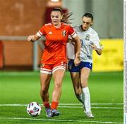 10 September 2025; Lisa Forrest, left, of Glasgow City in action against Kayleigh Shine of Athlone Town during the UEFA Women's Europa Cup first qualifying round first leg match between Glasgow City and Athlone Town at Petershill Park in Glasgow, Scotland. Photo by Ross MacDonald/Sportsfile