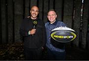 11 September 2025; Former Ireland rugby players Simon Zebo, left, and Ian Madigan promoting Premier Sports – the home of live football and rugby including UEFA club competitions, English Premier League, BKT United Rugby Championship, Investec Champions Cup and EPCR Challenge Cup – pictured at the Premier Sports Season launch at St Stephen's Green in Dublin. Premier Sports is available as part of Sports Extra package on Sky, NOW and Virgin. Photo by David Fitzgerald/Sportsfile