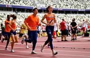 12 September 2025; Femke Bol of Netherlands, right, during the official open training session ahead of the World Athletics Championships Tokyo 2025 at Japan National Stadium in Tokyo, Japan. Photo by Sam Barnes/Sportsfile