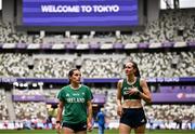 12 September 2025; Jenna Breen of Ireland, left, and teamate Cliodhna Manning during the official open training session ahead of the World Athletics Championships Tokyo 2025 at Japan National Stadium in Tokyo, Japan. Photo by Sam Barnes/Sportsfile