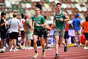 12 September 2025; Darragh Mcelhinney of Ireland, left, and teammate Cian McPhillips during the official open training session ahead of the World Athletics Championships Tokyo 2025 at Japan National Stadium in Tokyo, Japan. Photo by Sam Barnes/Sportsfile