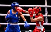 12 September 2025; Sabina Bobokulova of Uzbekistan, right, in action against Giovanna Marchese of Italy during their Women's 48kg quarterfinal bout during the World Boxing Championships 2025 at M&S Bank Arena in Liverpool, England. Photo by Ben McShane/Sportsfile