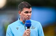 12 September 2025; Drogheda United manager Kevin Doherty is interviewed for RTÉ Sport before the Sports Direct Men’s FAI Cup quarter-final match between Drogheda United and Shamrock Rovers at Sullivan & Lambe Park in Drogheda, Louth. Photo by Seb Daly/Sportsfile