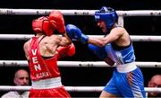 12 September 2025; Omailyn Carolina Alcala Ceogovia of Venezuela, left, in action against Jaismine Jaismine of India during their Women's 57kg semi-final bout during the World Boxing Championships 2025 at M&S Bank Arena in Liverpool, England. Photo by Ben McShane/Sportsfile