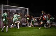 12 September 2025; Douglas James Taylor of Bohemians shoots to score his side's third goal during the SSE Airtricity Men's Premier Division match between Bohemians and Derry City at Dalymount Park in Dublin. Photo by David Fitzgerald/Sportsfile