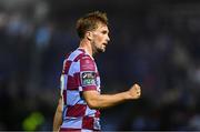 12 September 2025; Drogheda United's Owen Lambe celebrates after the full-time whiste in normal time of the Sports Direct Men’s FAI Cup quarter-final match between Drogheda United and Shamrock Rovers at Sullivan & Lambe Park in Drogheda, Louth. Photo by Seb Daly/Sportsfile