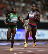 13 September 2025; Dina Asher-Smith of Great Britain, right, competes in the women's 100m heats during day one of the World Athletics Championships Tokyo 2025 at Japan National Stadium in Tokyo, Japan. Photo by Sam Barnes/Sportsfile