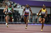 13 September 2025; Dina Asher-Smith of Great Britain, centre, competes in the women's 100m heats during day one of the World Athletics Championships Tokyo 2025 at Japan National Stadium in Tokyo, Japan. Photo by Sam Barnes/Sportsfile