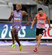 13 September 2025; Noah Lyles of United States, left, competes in the men's 100m heat during day one of the World Athletics Championships Tokyo 2025 at Japan National Stadium in Tokyo, Japan. Photo by Sam Barnes/Sportsfile