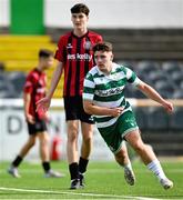 13 September 2025; Archibold Quinn of Shamrock Rovers celebrates after scoring his side's first goal during the EA SPORTS MU15 LOI Michael Hayes Cup match between Bohemians and Shamrock Rovers at Carlisle Grounds in Bray, Wicklow. Photo by Shauna Clinton/Sportsfile