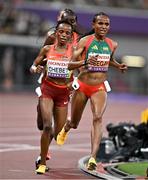 13 September 2025; Gudaf Tsegay of Ethiopia, right, competing in the women's 10,000m final during day one of the World Athletics Championships Tokyo 2025 at Japan National Stadium in Tokyo, Japan. Photo by Sam Barnes/Sportsfile