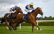 13 September 2025; Rahmi, with Rory Mulligan up, on their way to winning the Irish Stallion Farms EBF Sovereign Path Handicap during day one of the Irish Champions Festival at Leopardstown Racecourse in Dublin. Photo by Seb Daly/Sportsfile