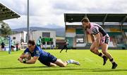 13 September 2025; Charlie Tector of Leinster scores his side's second try during the pre-season friendly match between Leinster and Cardiff at Tallaght Stadium in Dublin. Photo by Brendan Moran/Sportsfile