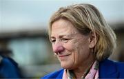 14 September 2025; Trainer Eve Johnson Houghton after sending out Zavateri to win the Goffs Vincent O'Brien National Stakes during day two of the Irish Champions Festival at The Curragh Racecourse in Kildare. Photo by Seb Daly/Sportsfile