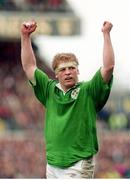 20 March 1993; Ireland's Terry Kingston encourages the crowd during the game. Five Nations Rugby Championship, Ireland v England, Lansdowne Road, Dublin. Picture credit: David Maher / SPORTSFILE