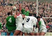 20 March 1993; Mick Galwey, Ireland, in action against Wade Dooley, England. Five Nations Rugby Championship, Ireland v England, Lansdowne Road, Dublin. Picture Credit: David Maher / SPORTSFILE