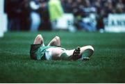 18 January 1992; Ireland's Neil Francis lies injured after an altercation with Wales' Tony Copsey. Five Nations Rugby Championship, Ireland v Wales, Lansdowne Road, Dublin. Picture credit: Ray McManus / SPORTSFILE