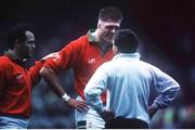 18 January 1992; Tony Copsey, Wales, is spoken to by referee Fred Howard in the company of Wales captain Ieuan Evans, left. Five Nations Rugby Championship, Ireland v Wales, Lansdowne Road, Dublin. Picture credit: Ray McManus / SPORTSFILE