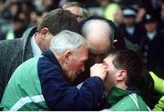 18 January 1992; Ireland's Neil Francis is attended to by the team doctor after an incident with Wales' Tony Copsey. Five Nations Rugby Championship, Ireland v Wales, Lansdowne Road, Dublin. Picture credit: Ray McManus / SPORTSFILE