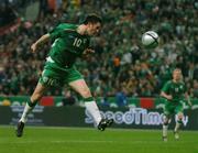 9 October 2004; Robbie Keane, Republic of Ireland, heads goalwards during the second half. FIFA World Cup 2006 Qualifier, France v Republic of Ireland, Stade de France, Paris, France. Picture credit; David Maher / SPORTSFILE