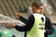 12 October 2004; Roy Keane, left, Republic of Ireland, speaks with Graham Kavanagh during squad training. Lansdowne Road, Dublin. Picture credit; David Maher / SPORTSFILE