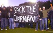 8 October 2004; Shamrock Rovers fans display a banner during a peaceful protest which delayed kick-off by ten minutes. eircom league, Premier Division, Shamrock Rovers v Derry City, Richmond Park, Dublin. Picture credit; Brian Lawless / SPORTSFILE