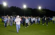 8 October 2004; Shamrock Rovers fans make their way from the pitch after a peaceful protest which delayed kick-off by ten minutes. eircom league, Premier Division, Shamrock Rovers v Derry City, Richmond Park, Dublin. Picture credit; Brian Lawless / SPORTSFILE