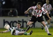 8 October 2004; Eamon Doherty, Derry City, in action against Mark O'Brien, Shamrock Rovers. eircom league, Premier Division, Shamrock Rovers v Derry City, Richmond Park, Dublin. Picture credit; Brian Lawless / SPORTSFILE