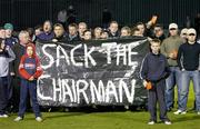 8 October 2004; Shamrock Rovers fans display banners during a peaceful protest which delayed kick-off by ten minutes. eircom league, Premier Division, Shamrock Rovers v Derry City, Richmond Park, Dublin. Picture credit; Brian Lawless / SPORTSFILE