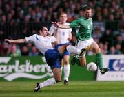 13 October 2004; Roy Keane, Republic of Ireland, in action against John Petersen, Faroe Islands. FIFA 2006 World Cup Qualifier, Republic of Ireland v Faroe Islands, Lansdowne Road, Dublin. Picture credit; David Maher / SPORTSFILE