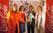 13 October 2004; At the launch of the 2004 Coca Cola International camogie competition between Ireland, An Bhreatain, and USA are, from l to r; Mo Durcan, Coca Cola Public Affairs and Communications Manager, Annette Mc Geeney, Ireland vice captain, Sean Kelly, President of the GAA, Miriam O'Callaghan, President of the Camogie Association, with the Eileen Dubhthaigh Ui Mhathuna cup. Citywest Hotel, Dublin. Picture credit; Pat Murphy / SPORTSFILE
