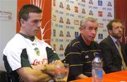 15 October 2004; Ireland captain Padraic Joyce, left, Ireland manager Pete McGrath, centre, and President of the GAA Sean Kelly at a joint AFL/GAA Press Briefing ahead of this weekend's Coca Cola International Rules Series 2004. Croke Park, Dublin. Picture credit; Damien Eagers / SPORTSFILE
