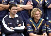 15 October 2004; Austrlian captain James Hird, right, and manager Gary Lyon sit for a squad photograph prior to Australia International Rules team training. Croke Park, Dublin. Picture credit; Brian Lawless / SPORTSFILE