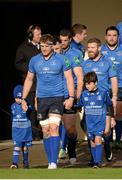 19 October 2013; Leinster captain Jamie Heaslip with matchday mascots Darragh Nolan, age 6, from Finglas, Dublin, left, and Thomas Costello, age 8,  from Clonskeagh, Dublin. Heineken Cup 2013/14, Pool 2, Round 1, Leinster v Castres, RDS, Ballsbridge, Dublin. Picture credit: Stephen McCarthy / SPORTSFILE