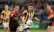 20 October 2013; Kyle Brennan, Crossmaglen Rangers, in action against Stephen Reel, St Patrick's. Armagh County Senior Club Football Championship Final, Crossmaglen Rangers v St Patrick's, Athletic Grounds, Armagh. Picture credit: Oliver McVeigh / SPORTSFILE