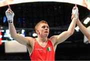 21 October 2013; Jason Quigley, Finn Valley BC, Donegal, representing Ireland, celebrates after beating Aston Brown, Scotland, in their Men's Middleweight 75Kg Last 16 bout. AIBA World Boxing Championships Almaty 2013, Almaty, Kazakhstan. Photo by Sportsfile