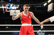 21 October 2013; Jason Quigley, Finn Valley BC, Donegal, representing Ireland, celebrates after beating Aston Brown, Scotland, in their Men's Middleweight 75Kg Last 16 bout. AIBA World Boxing Championships Almaty 2013, Almaty, Kazakhstan. Photo by Sportsfile
