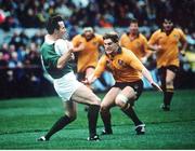 20 October 1991; Jim Staples, Ireland in action against Tim Horan, Australia. Rugby World Cup 1991, Quarter Final, Ireland v Australia, Lansdowne Road, Dublin. Picture credit: Ray McManus / SPORTSFILE