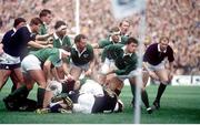 16 March 1991; Ireland scrum-half Rob Saunders in action  against Scotland. Five Nations Championship 1991, Scotland v Ireland, Murrayfield, Edinburgh, Scotland. Rugby. Picture credit: Ray McManus / SPORTSFILE