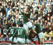 6 October 1991; Neil Francis, Ireland, wins a lineout against Zimbabwe. Rugby World Cup 1991, Ireland v Zimbabwe, Lansdowne Road, Dublin. Picture credit: Ray McManus / SPORTSFILE